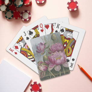 Ellis Rowan Pink Water Lily Vintage Flowers Playing Cards