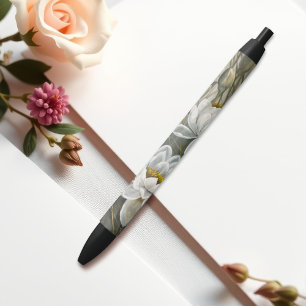 Ellis Rowan White Water Lily Vintage Flowers Black Ink Pen