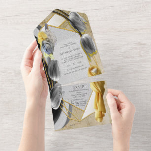 ellow and Grey modern sculpture with Tulips All In One Invitation