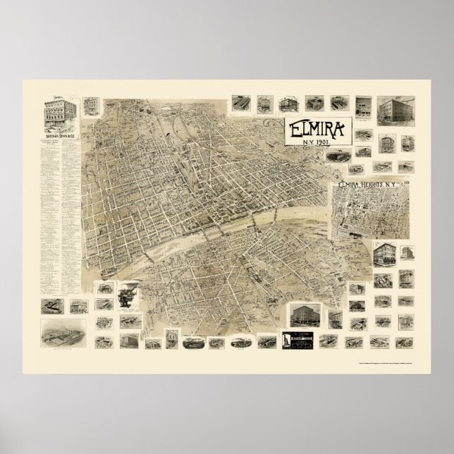Elmira, NY Panoramic Map - 1901 Poster (Front)