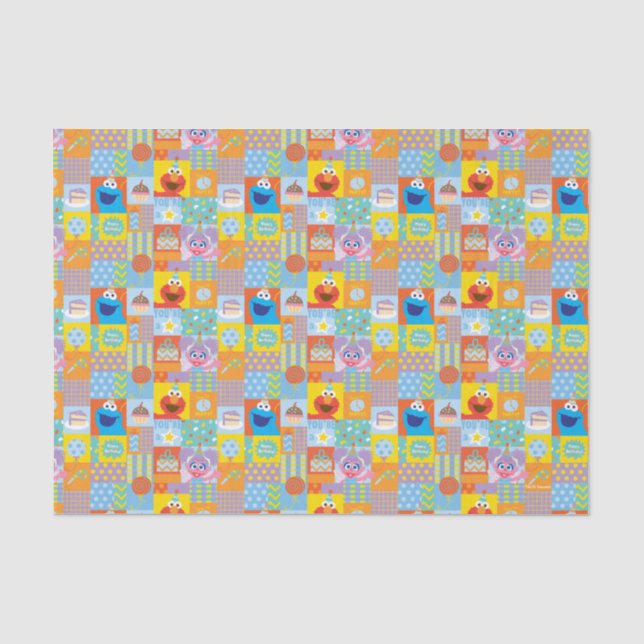 Elmo, Abby, and Cookie Monster Birthday Pattern Tissue Paper (Front)