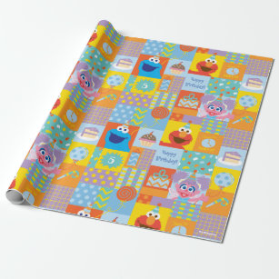 Elmo, Abby, and Cookie Monster Birthday Pattern Wrapping Paper