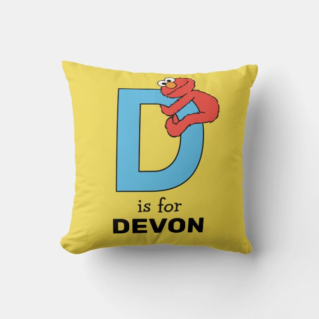 Elmo Alphabet | D Blue Throw Pillow (Front)