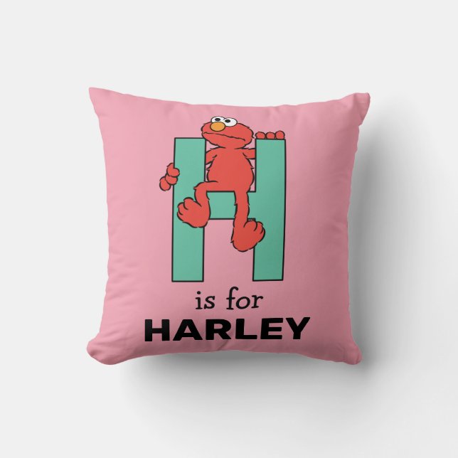 Elmo Alphabet | H Green Throw Pillow (Front)