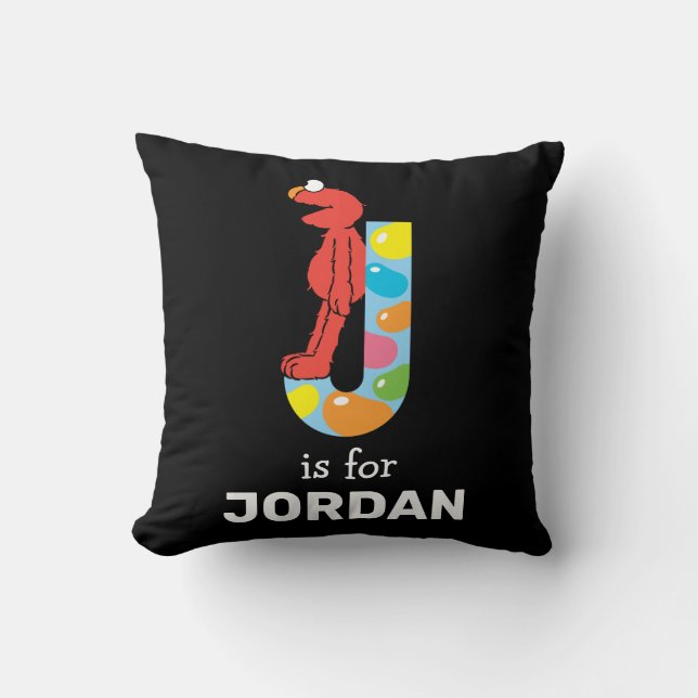 Elmo Alphabet | J Jelly Bean Throw Pillow (Front)