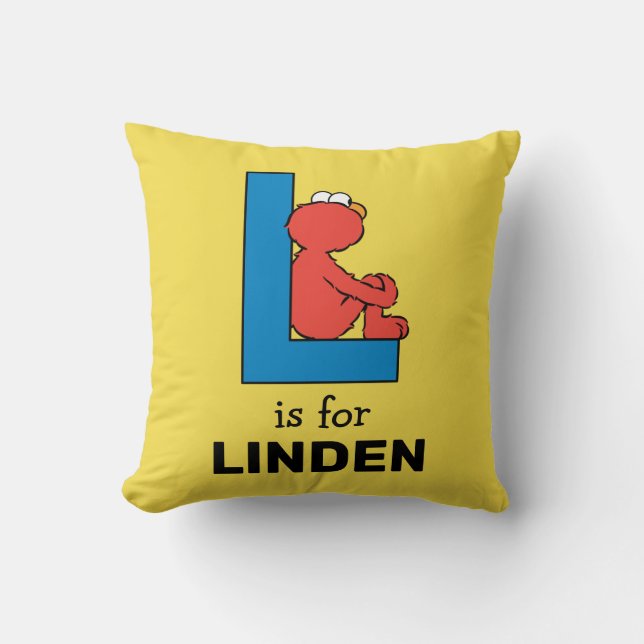 Elmo Alphabet | L Blue Throw Pillow (Front)