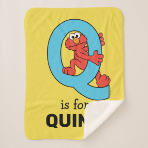 Elmo Alphabet   Q Blue Sherpa Blanket
