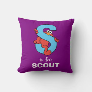 Elmo Alphabet   S Blue Throw Pillow