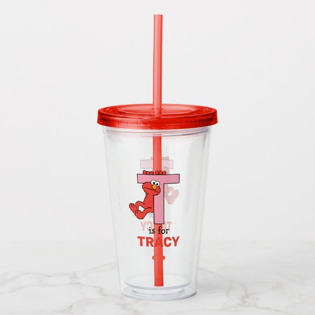 Elmo Alphabet | T Pink Acrylic Tumbler (Front)
