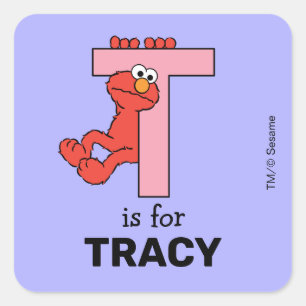 Elmo Alphabet   T Pink Square Sticker