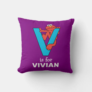 Elmo Alphabet   V Blue Throw Pillow