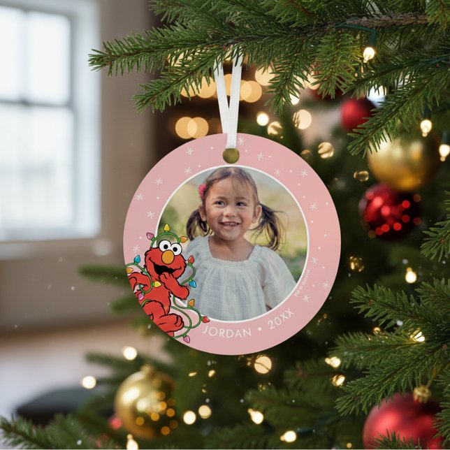 Elmo Christmas Lights | Personalized Name & Photo Metal Ornament (Creator Uploaded)