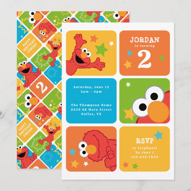 Elmo Color Block Birthday Party Invitation (Front/Back)