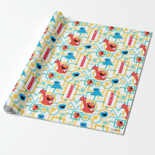 Elmo & Cookie Monster Fun Shapes Pattern Wrapping Paper