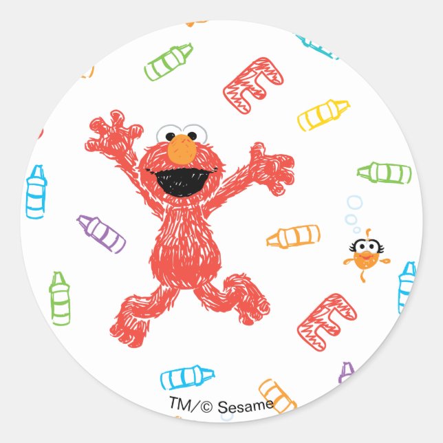 Elmo Crayon Pattern Classic Round Sticker (Front)