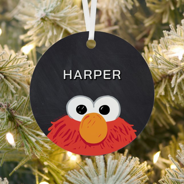 Elmo Face Chalkboard | Customized Name & Photo Metal Ornament (Insitu)