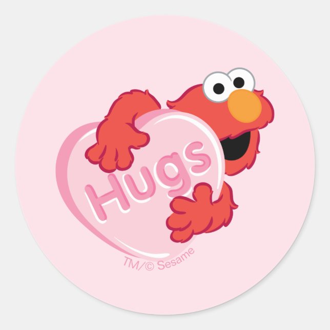 Elmo "Hugs" Valentine Heart Candy Classic Round Sticker (Front)