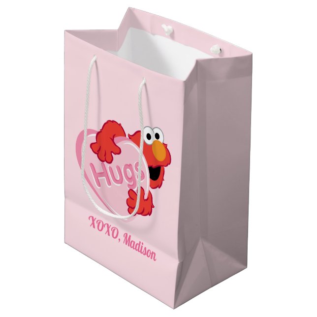 Elmo "Hugs" Valentine Heart Candy Medium Gift Bag (Front Angled)