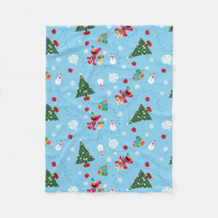 Elmo & Tango Blue Christmas Pattern Fleece Blanket