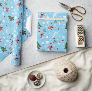 Elmo & Tango Blue Christmas Pattern Wrapping Paper
