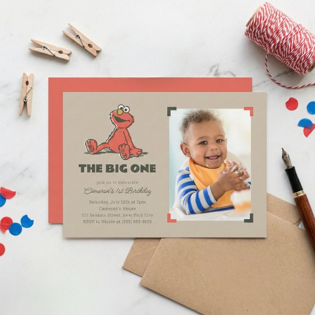 Elmo | The Big One First Birthday - Photo Invitation (Creator Uploaded)