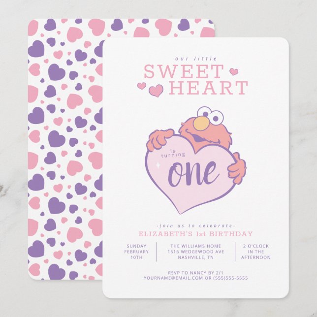 Elmo Valentine's Day - Little Sweetheart Birthday Invitation (Front/Back)