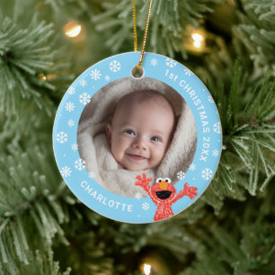 Elmo's Baby's 1st Christmas Photo Ceramic Ornament