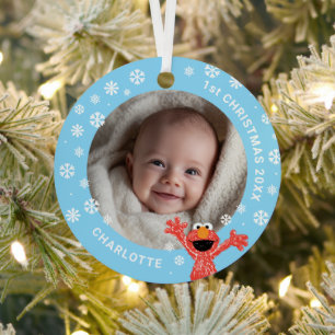 Elmo's Baby's 1st Christmas Photo Metal Ornament