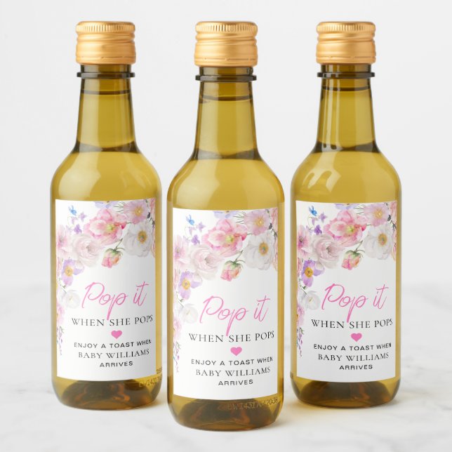 Eloise Floral Baby Shower Pop It Wine Label (Bottles)