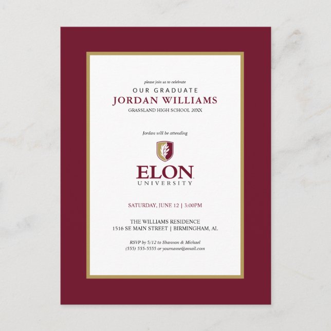 Elon University | Graduation Announcement Postcard (Front)