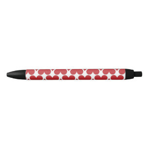 Elongated Red Hearts Black Ink Pen