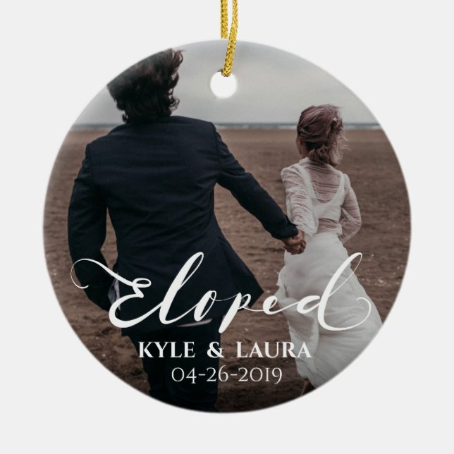 Eloped Marriage Announcement Photo Ornament (Front)