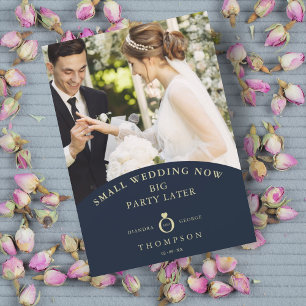 Eloped Navy Elegant Golden Photo Invitation