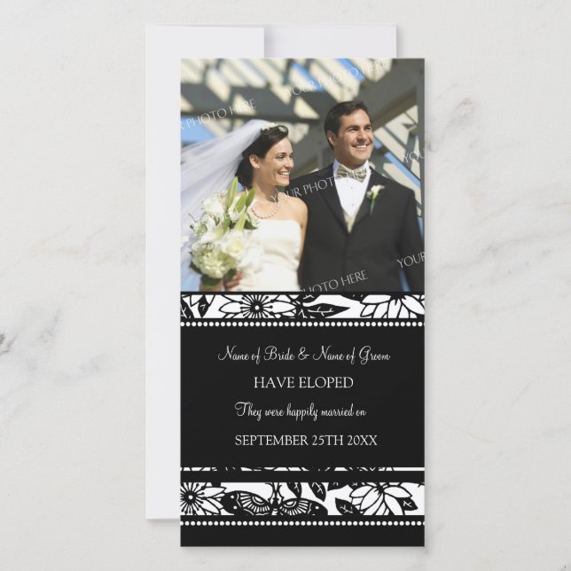 Elopement Announcement Photo Card Black Floral (Front)