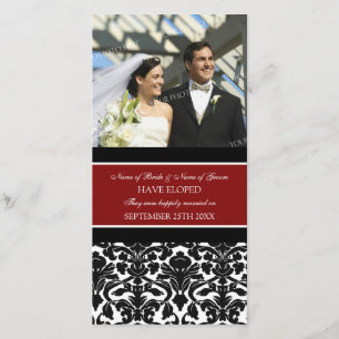 Elopement Announcement Photo Card Red Damask