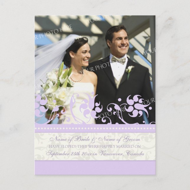 Elopement Announcement Photo Postcards Purple (Front)