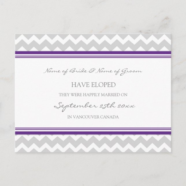 Elopement Announcement Postcards Purple Grey (Front)