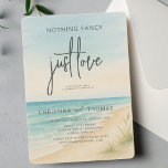 Elopement Beach Wedding Invitation<br><div class="desc">Celebrate your love story with this elegant Elopement Beach Wedding Reception Invitation. Featuring a romantic watercolor beach design with soft ocean waves and sandy shoreline, this invite sets the perfect tone for your seaside celebration. The minimalist layout highlights the heartfelt phrase “Nothing Fancy, Just Love” in modern typography, making it...</div>