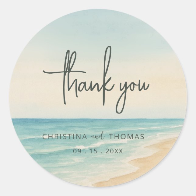 Elopement Beach Wedding Thank You Classic Round Sticker (Front)