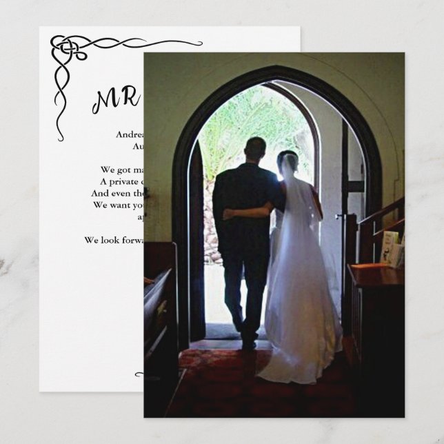 Elopement Bride Groom Photo Just Married Announce Invitation (Front/Back)