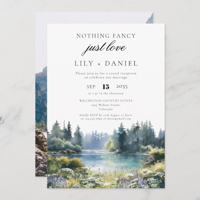 Elopement Forest Lakeside Wedding Reception Photo Invitation (Front/Back)