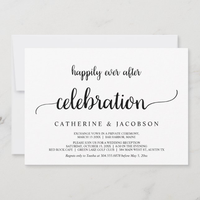 Elopement, Happily Ever After Celebration, Rustic Invitation (Front)
