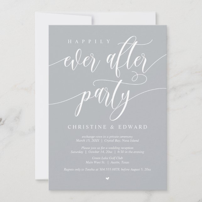Elopement, Happily Ever After Party, Light Grey Invitation (Front)