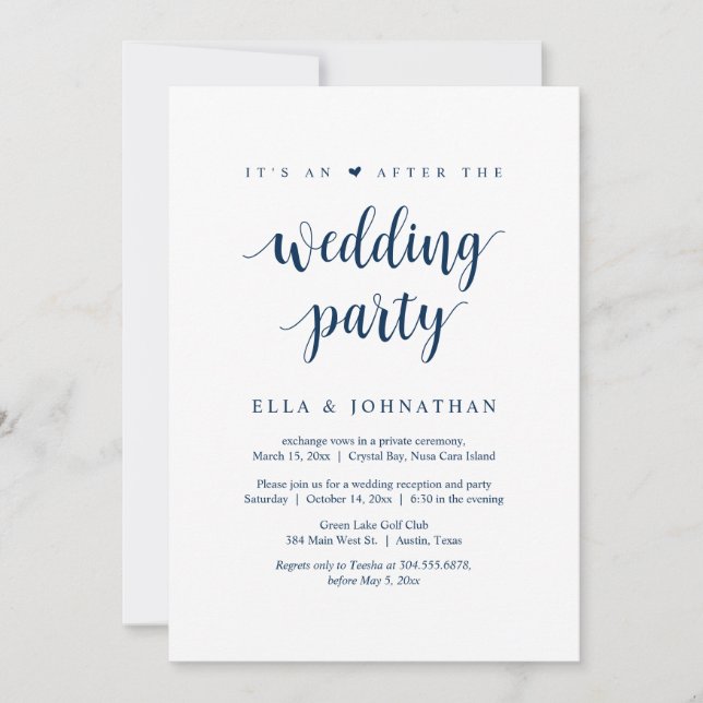 Elopement, Its an after the Wedding Party  Invitat Invitation (Front)