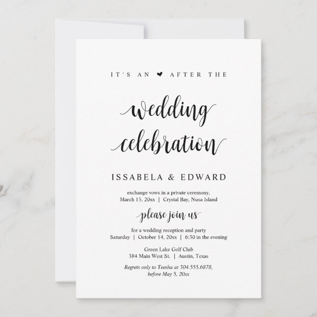 Elopement, Its an after the Wedding Party  Invitat Invitation (Front)