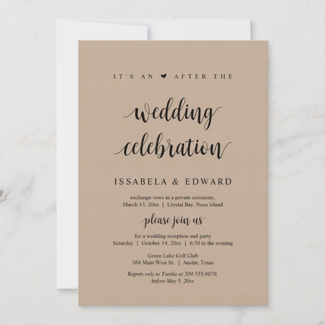 Elopement, Its an after the Wedding Party, Kraft Invitation (Front)