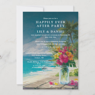 Elopement Tropical Beach Floral Wedding Reception Invitation