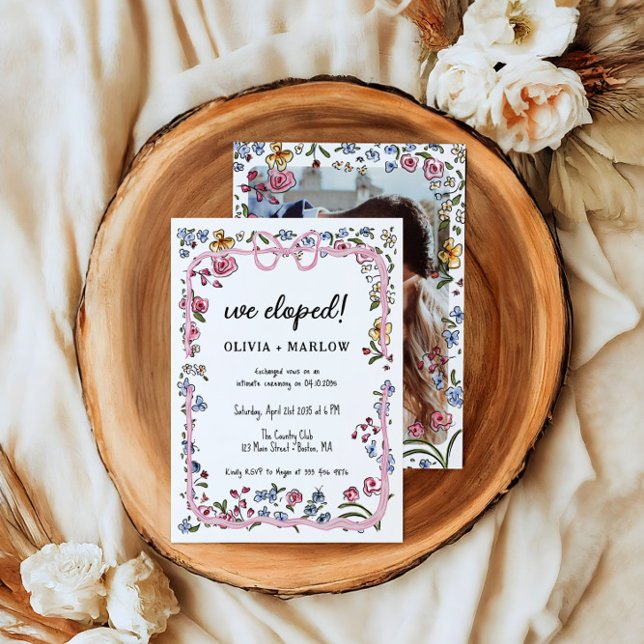 Elopement watercolor floral bow invitation (Creator Uploaded)