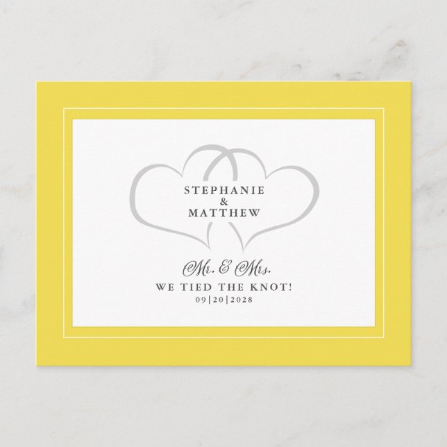 Elopement We Tied The Knot Mr & Mrs Yellow White Invitation Postcard (Front)