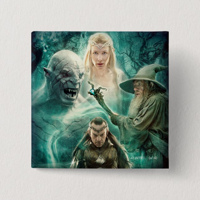 ELROND™, Azog, Galadriel, & Gandalf Graphic 2 Inch Square Button (Front)